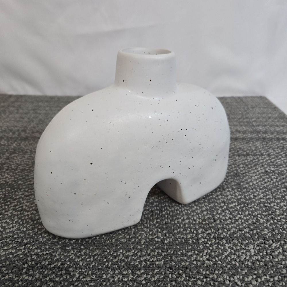 Crate & Barrel Kinai Small Arc Vase White Speckled Ceramic Sculptural Decor